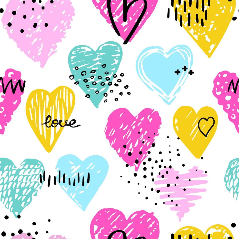 Vector seamless background with colorful heart shape. Use it for wallpaper, textile print, pattern fills, web page, surface textures, wrapping paper, design of presentation and other graphic design