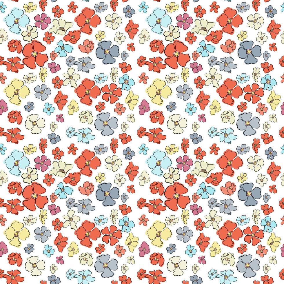 Vector seamless pattern with colorful illustration of beautiful flowers. For wallpaper, textile print, pattern fills, web page, surface textures, wrapping paper, design of presentation, graphic design