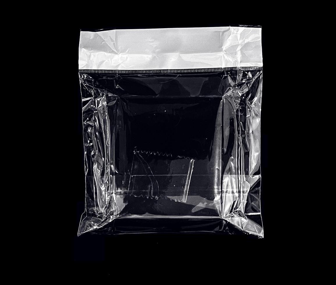 transparent plastic with zip locks. blank plastic with stickers used for mockups. photo