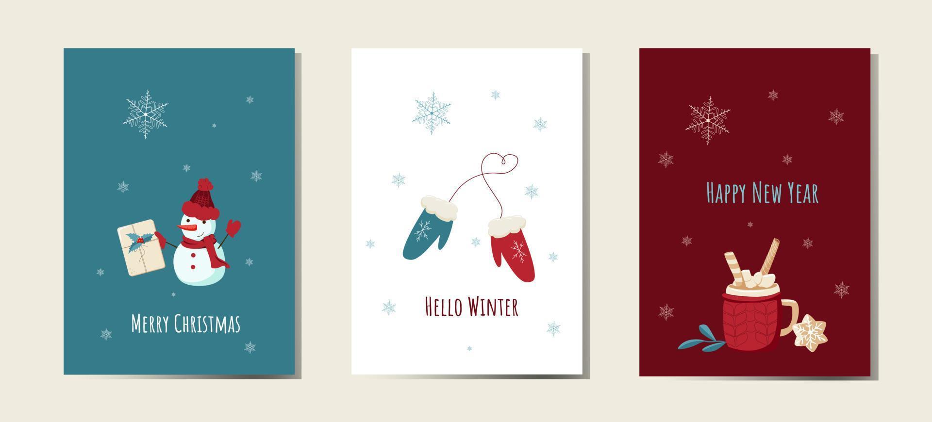 A ready-made set of postcards for the New Year vector