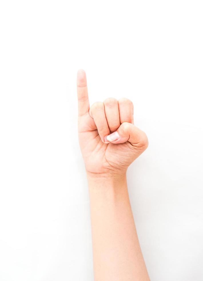 a hand gesture showing a little finer pointing up, meaning promise. collection of the sign language using hand gestures. photo