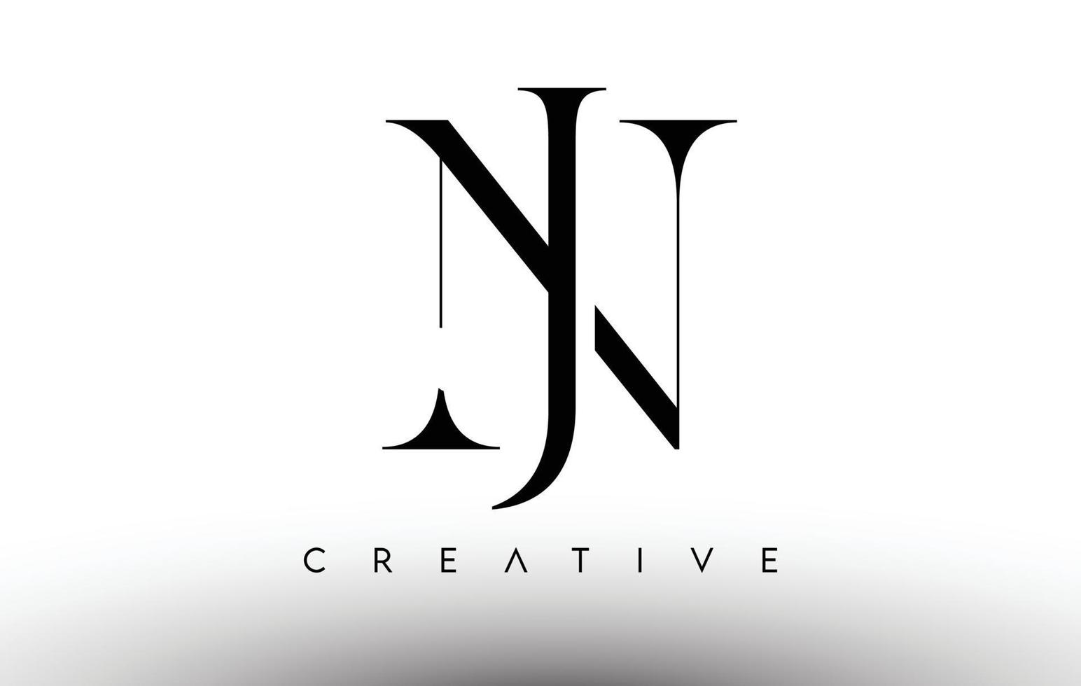 nj logotipo de letra moderna serif minimalista en blanco y negro. vector de icono de diseño de logotipo serif creativo jn