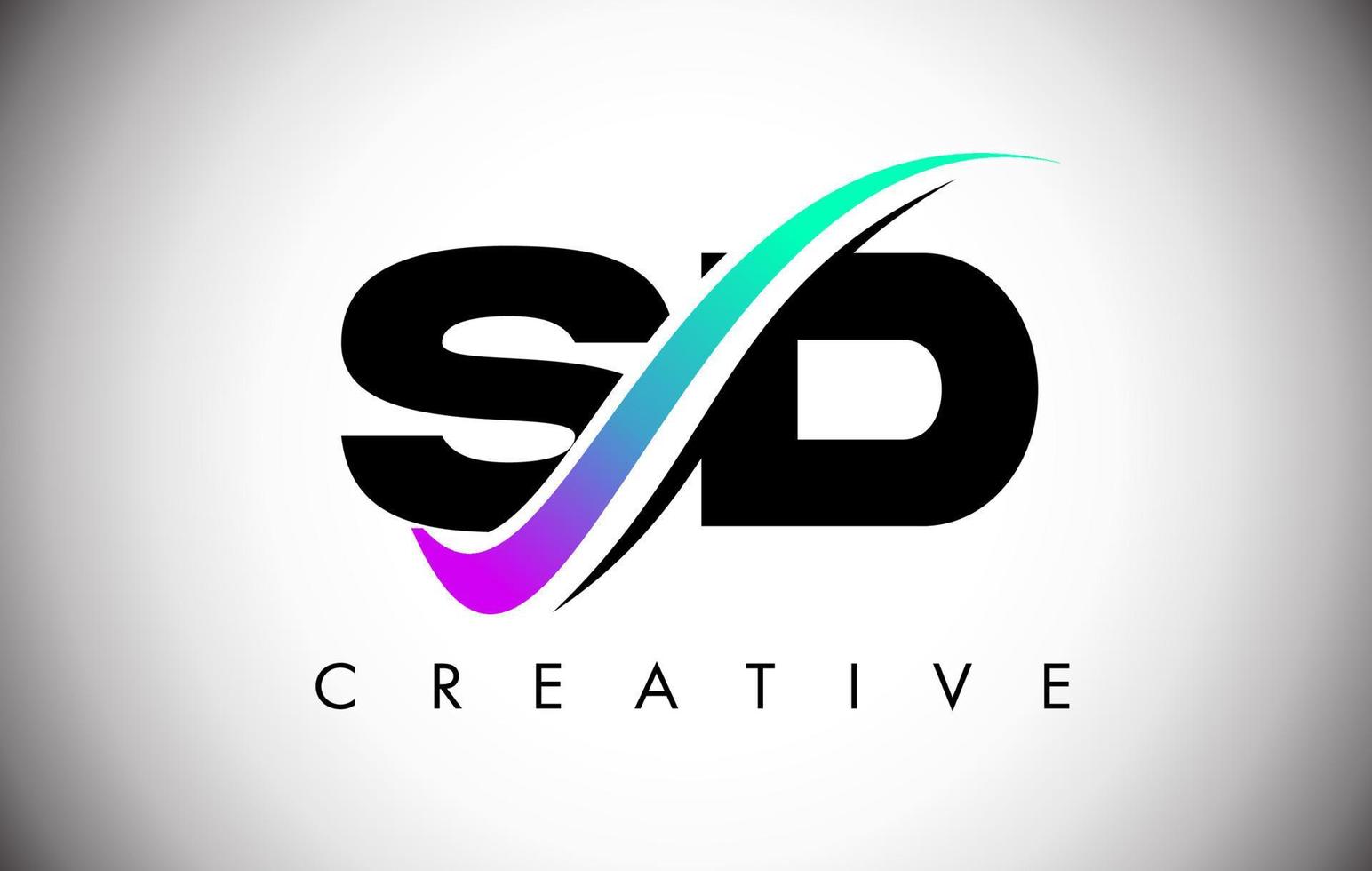 Logotipo de letra sd con línea curva swoosh creativa y fuente en negrita y colores vibrantes vector