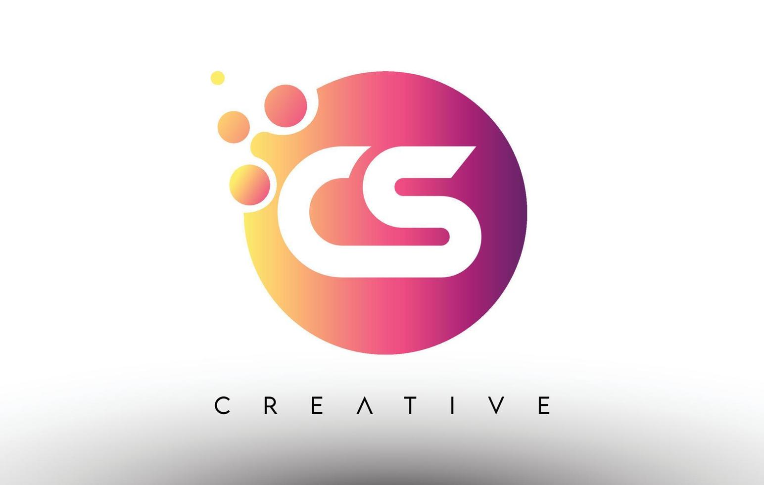 CS Dots Bubbles Letters in a Circle. CS Letter Design Logo with Purple Orange Colors Vector