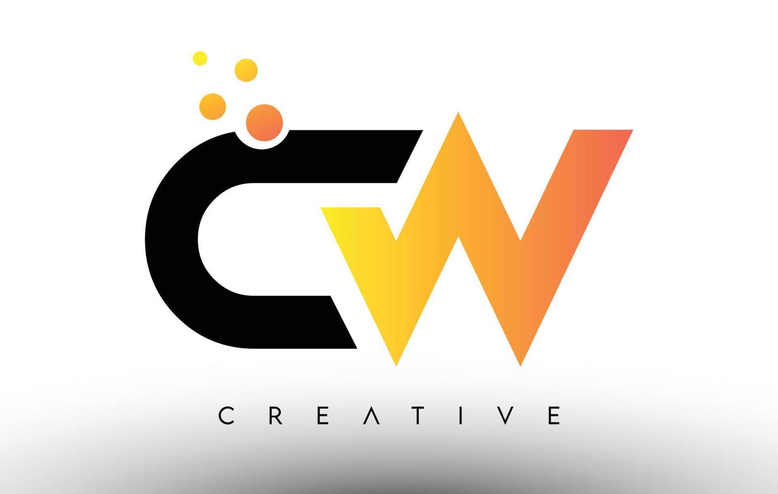 CW Black Orange Letter Logo Design. CW Icon with Dots and Bubbles Vector Logo