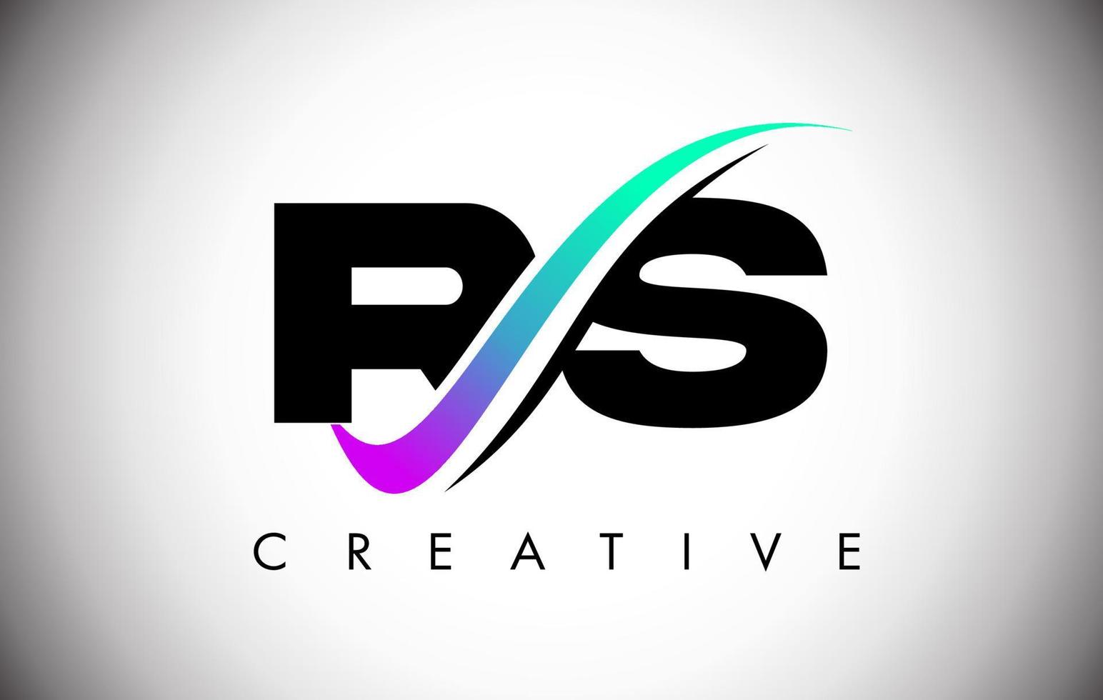 Logotipo de la letra rs con una línea curva swoosh creativa y una fuente en negrita y colores vibrantes vector