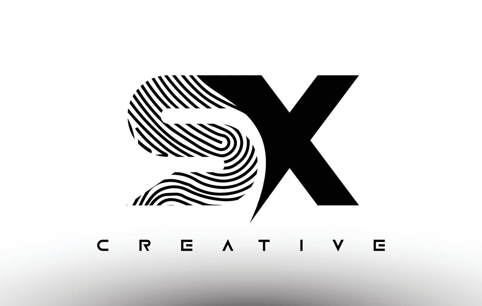 Diseño de logotipo de letra de cebra de huella digital sx. sx logo con vector de icono creativo de huella dactilar