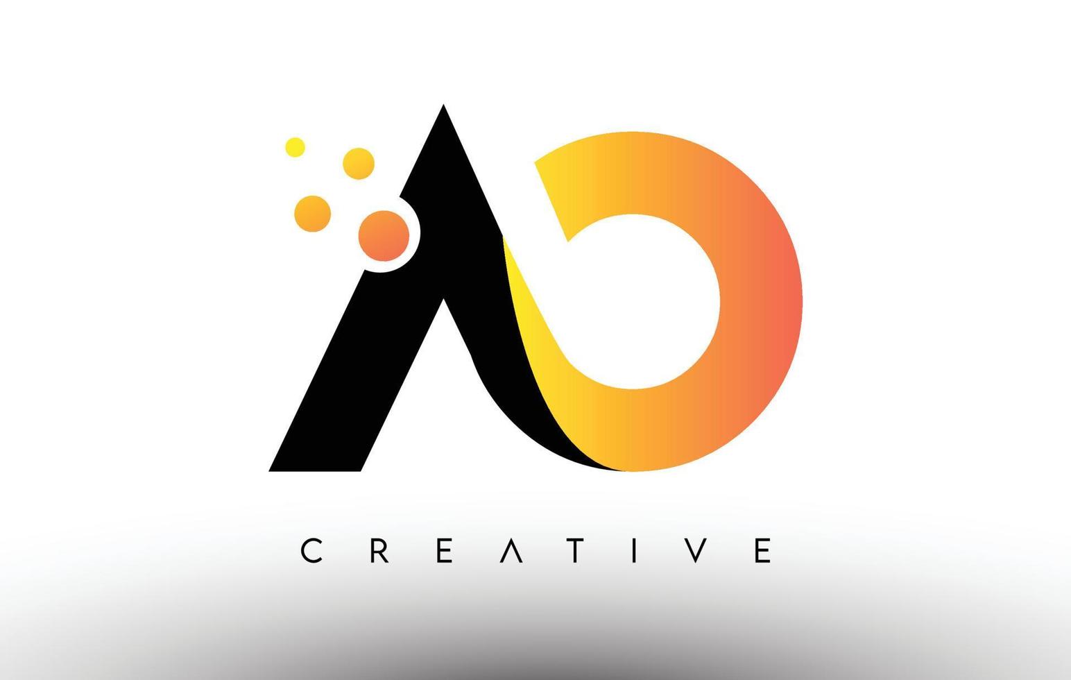 AO Black Orange Letter Logo Design. AO Icon with Dots and Bubbles Vector Logo