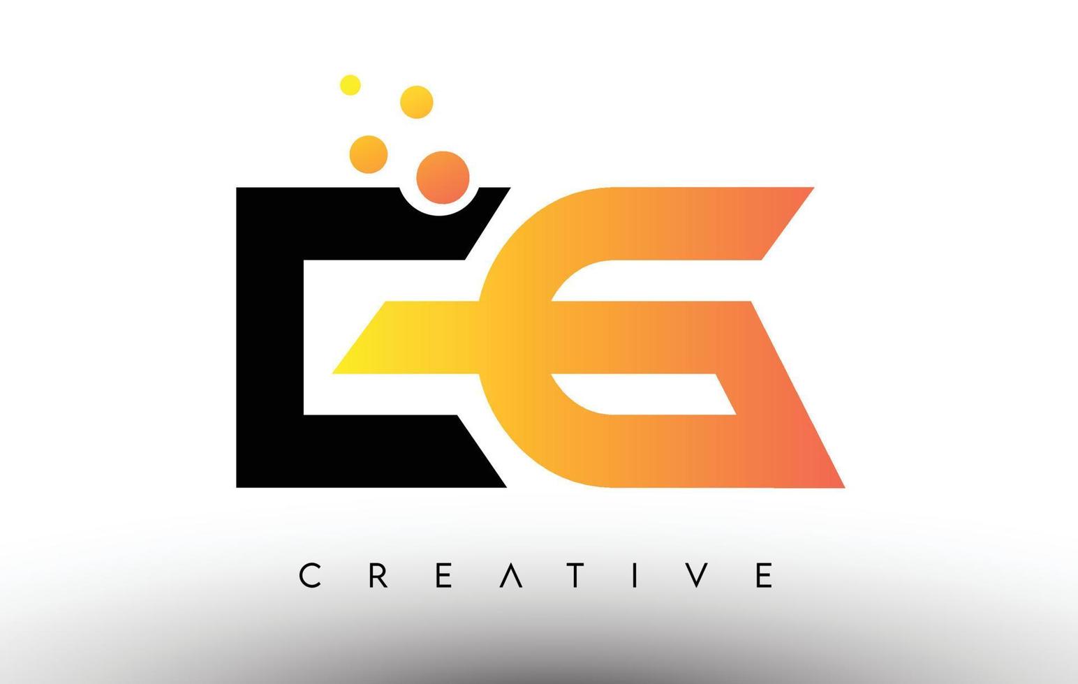 EG Black Orange Letter Logo Design. EG Icon with Dots and Bubbles Vector Logo