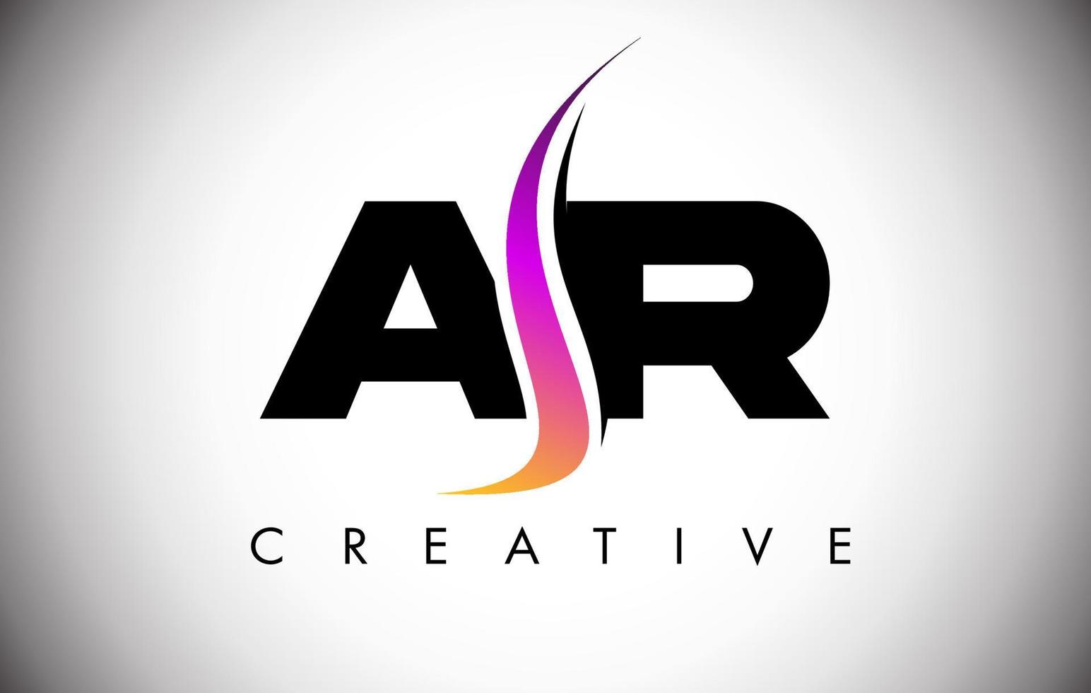 Diseño de logotipo de letra ar con shoosh creativo y aspecto moderno. vector