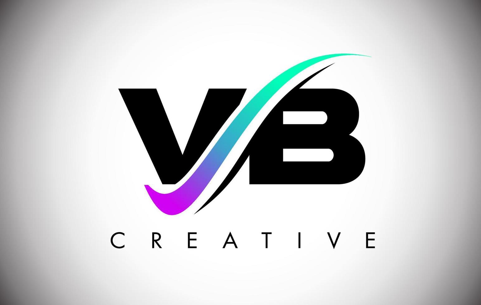 Logotipo de letra vb con línea curva swoosh creativa y fuente en negrita y colores vibrantes vector
