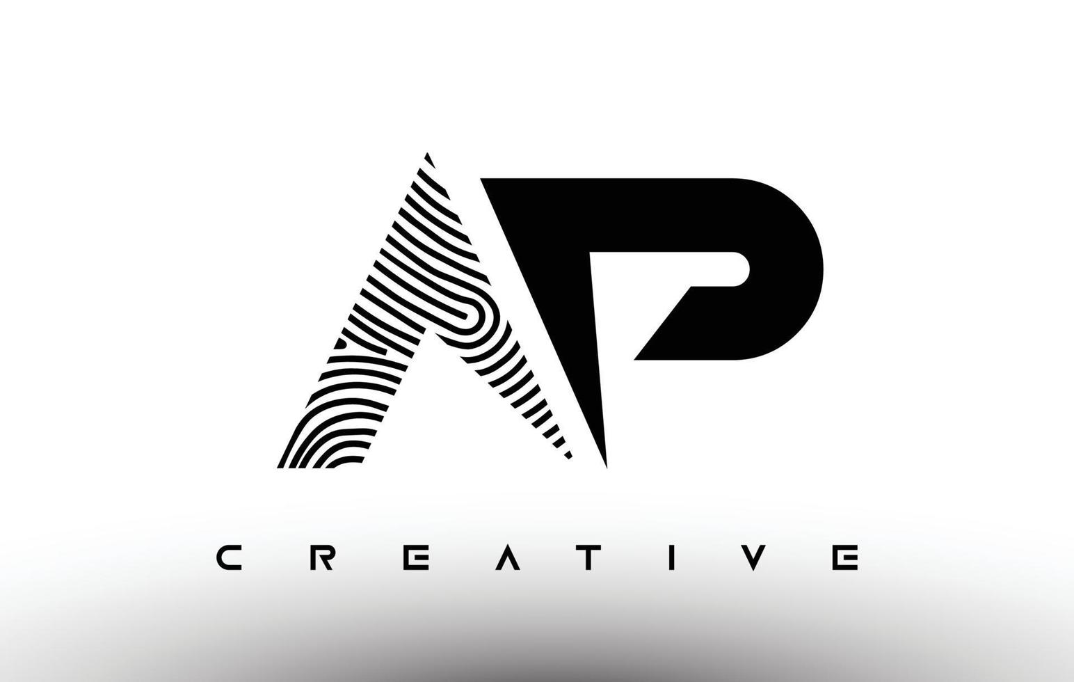 AP diseño de logotipo de letra de cebra de huellas dactilares. logotipo de ap con vector de icono creativo de huella digital