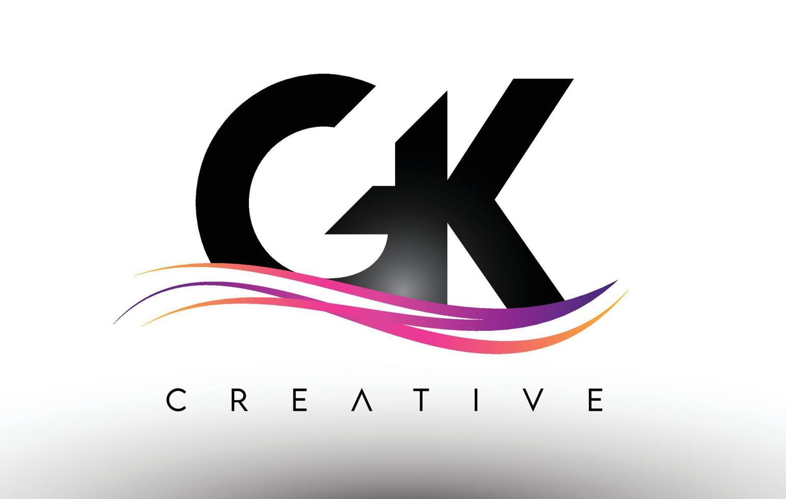 Icono de diseño de letra del logotipo de gk. letras gk con coloridas líneas creativas swoosh vector