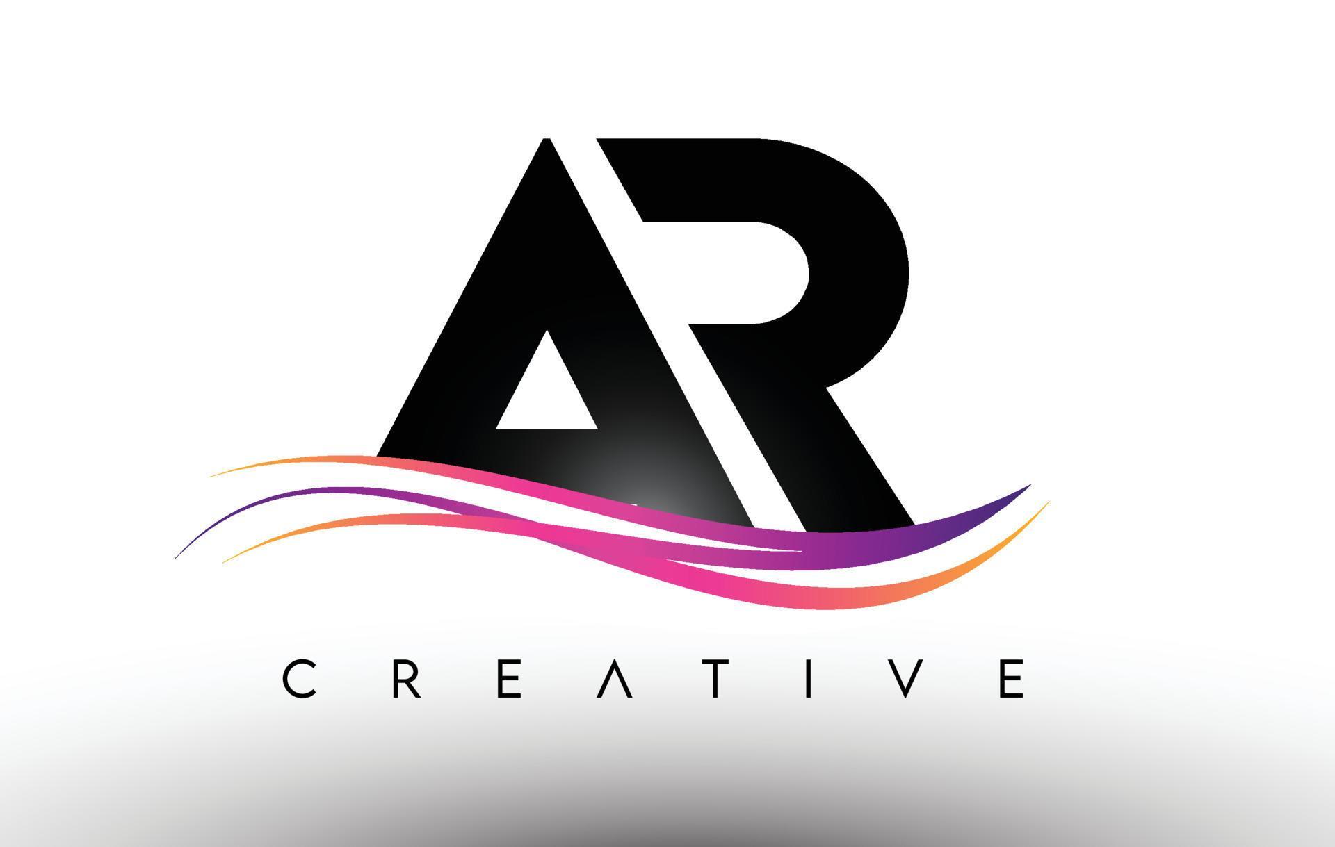 AR Logo Letter Design Icon. AR Letters with Colorful Creative Swoosh