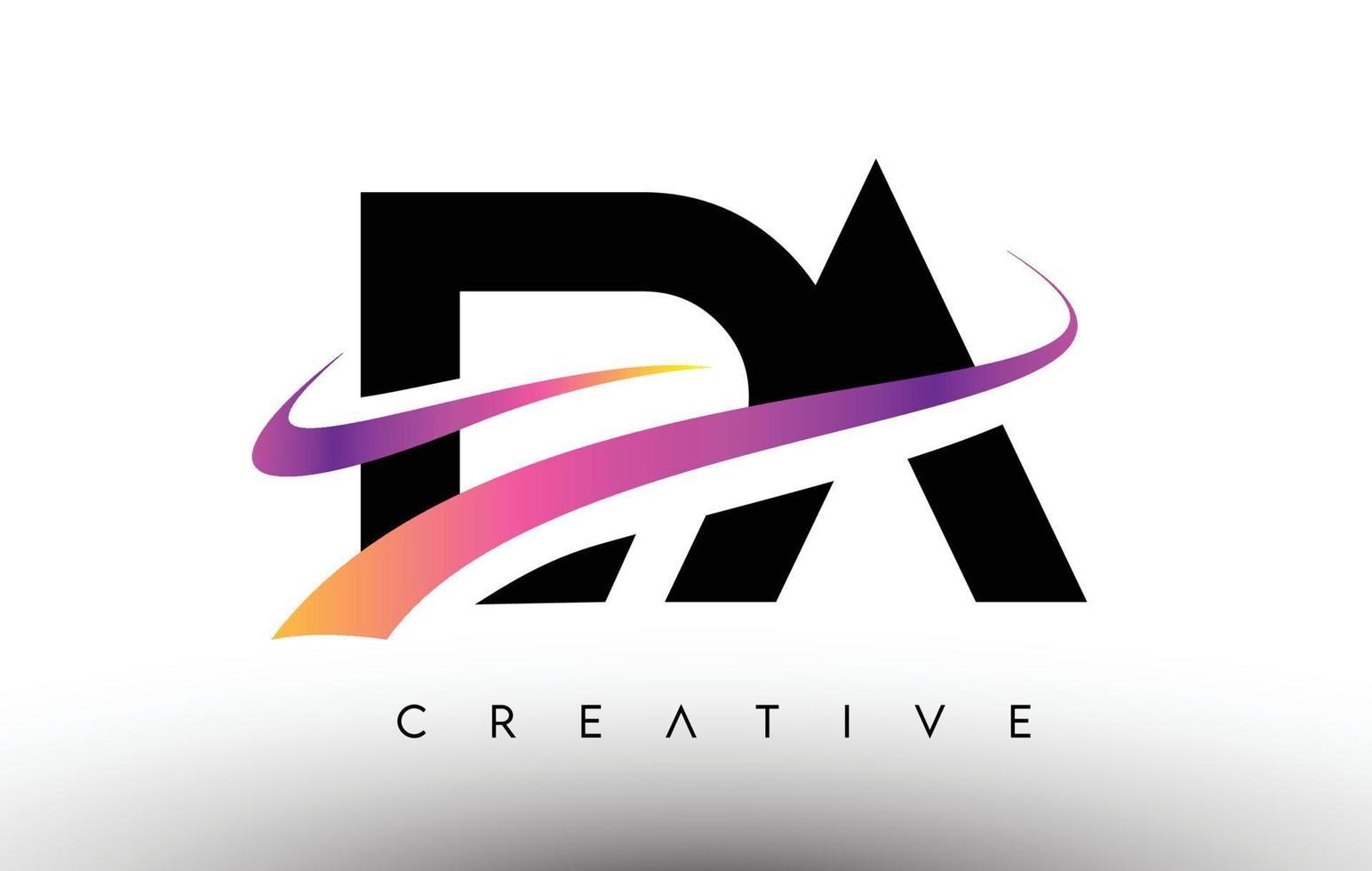 da logo icono de diseño de letra. letras da con coloridas líneas creativas de swoosh vector