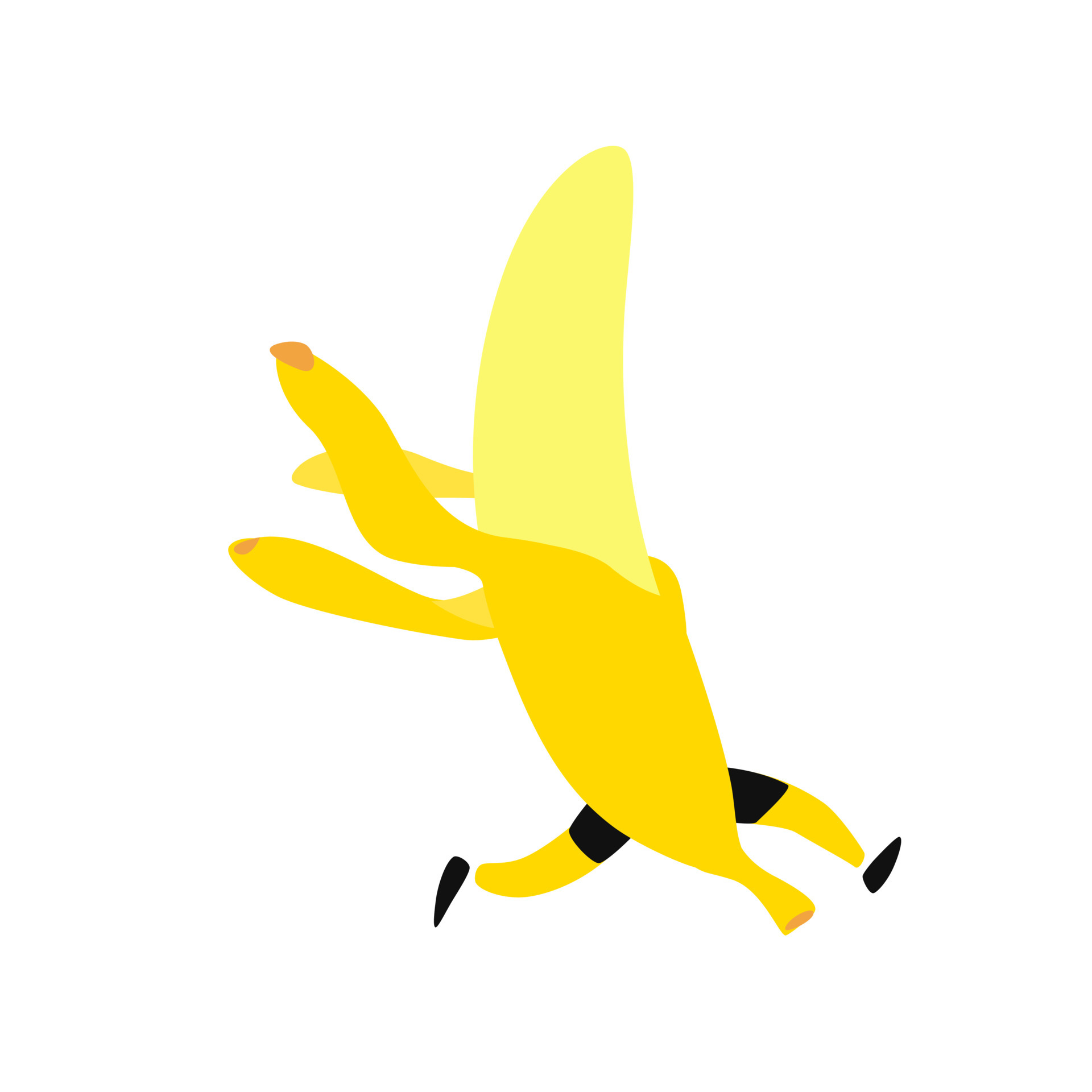 Illustration of a running banana. Vector. Icon of tasty yellow