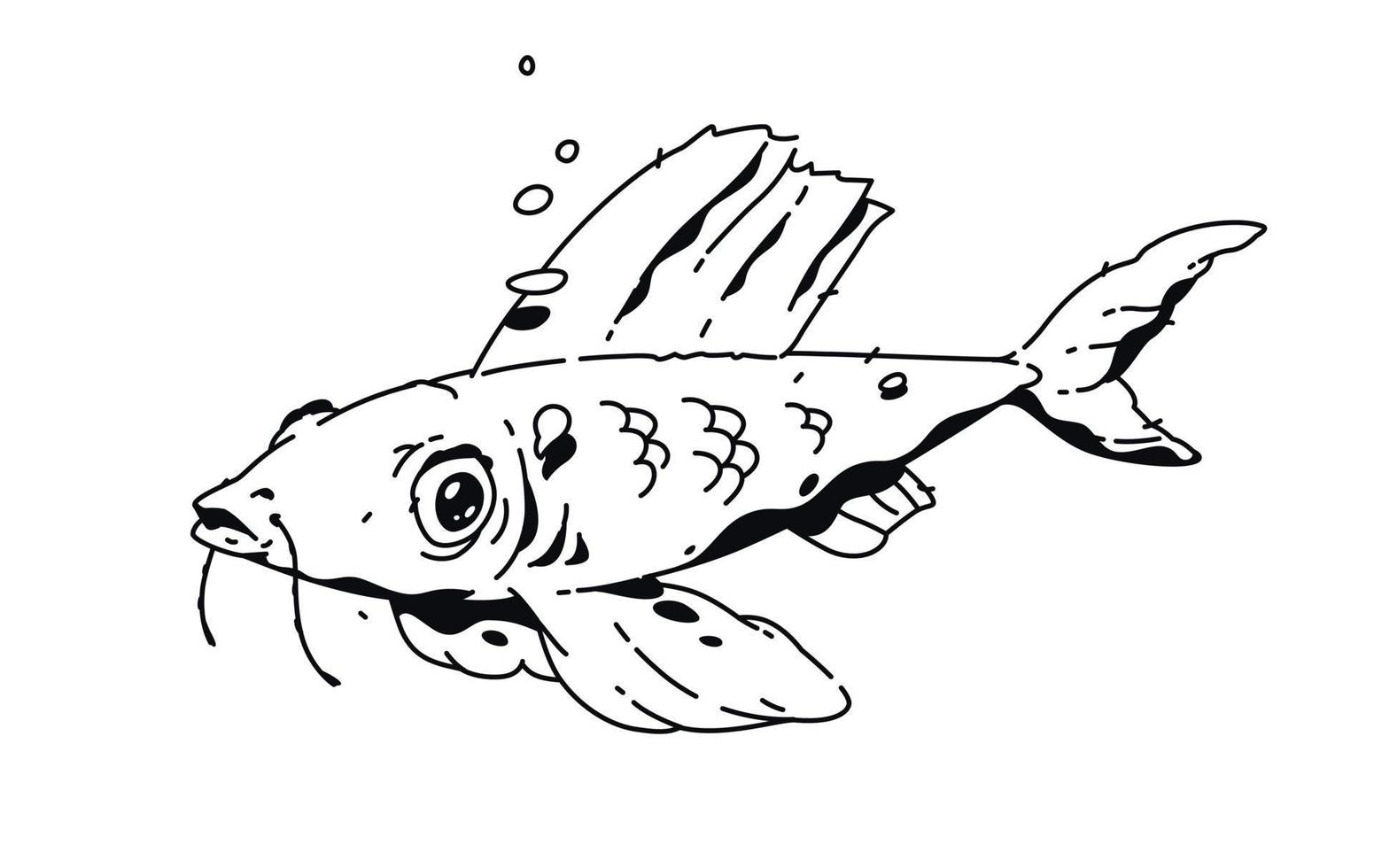 Linear drawing of fish. Fashion tattoo. Vector. Outline drawing. Hipster style. Figure on T-shirt. vector