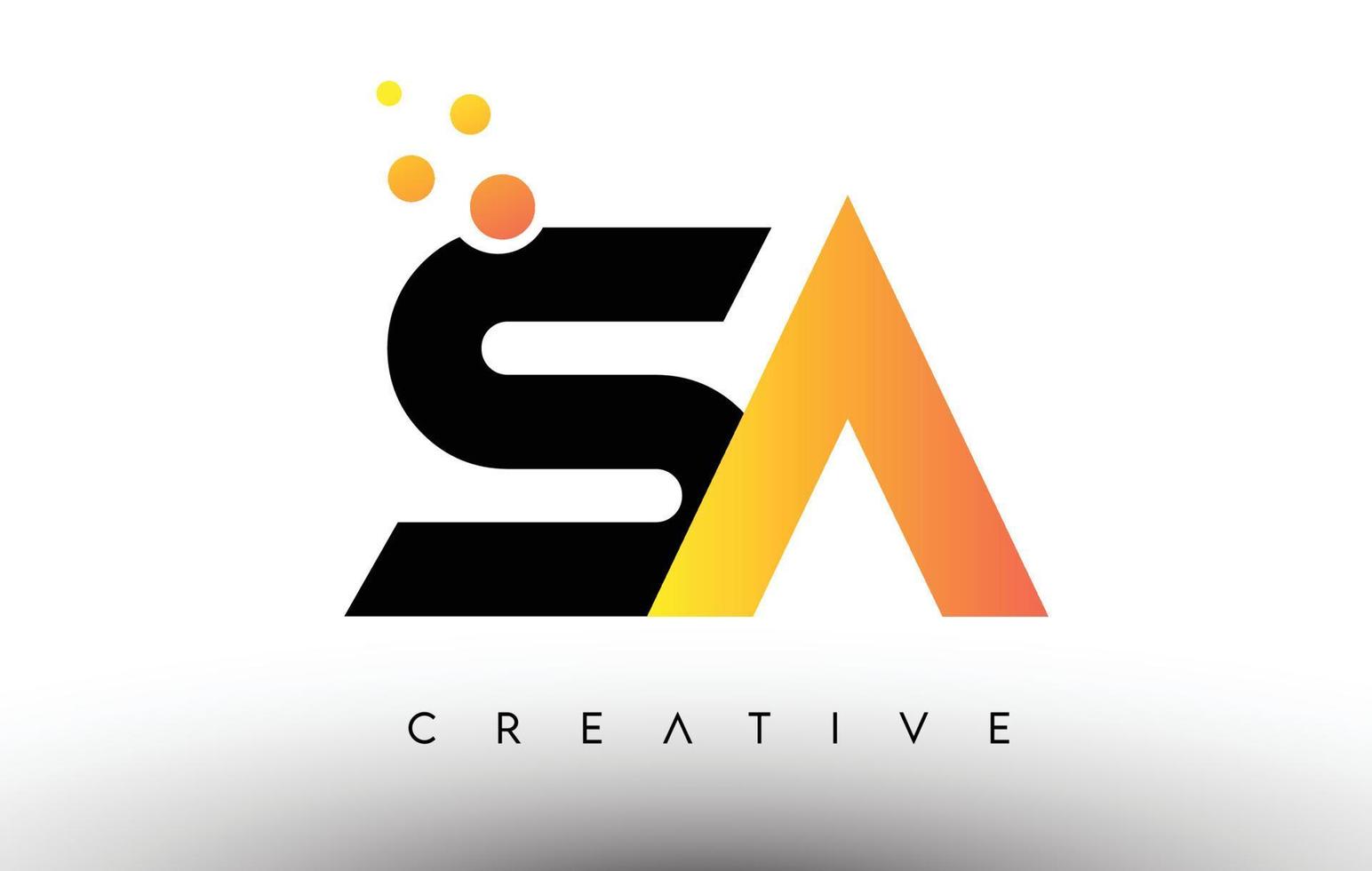 SA Black Orange Letter Logo Design. SA Icon with Dots and Bubbles Vector Logo