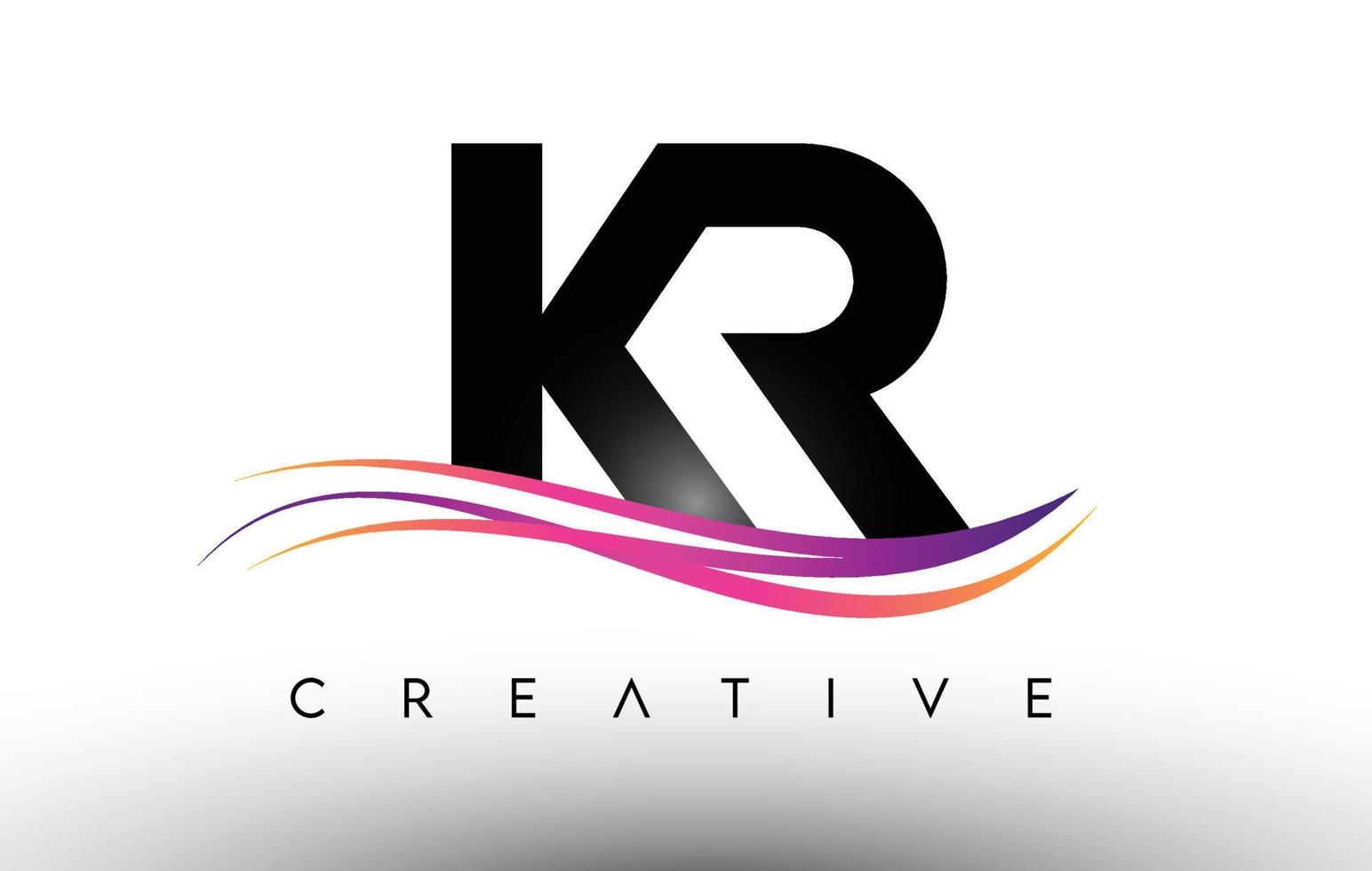 kr logo icono de diseño de letra. letras kr con coloridas líneas creativas de swoosh vector
