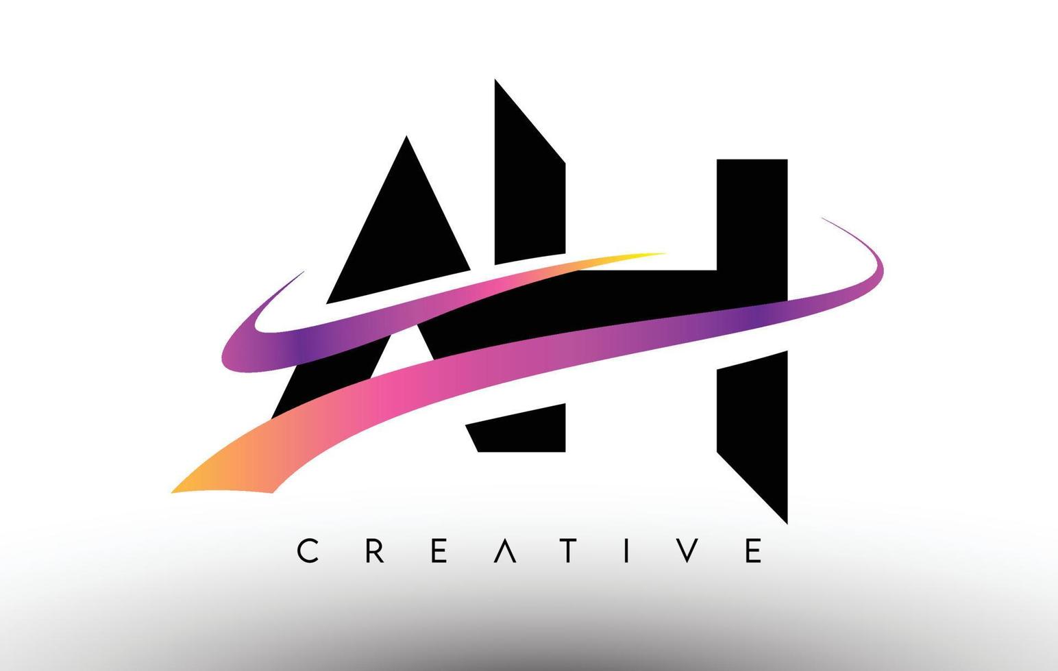 AH Logo Letter Design Icon. AH Letters with Colorful Creative Swoosh Lines vector