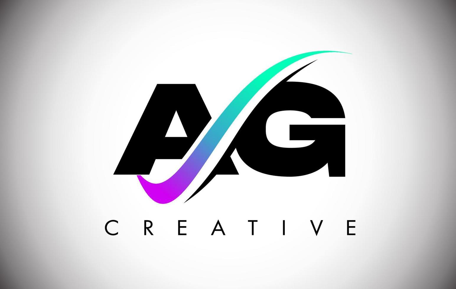 AG Letter Logo with Creative Swoosh Curved Line and Bold Font and ...