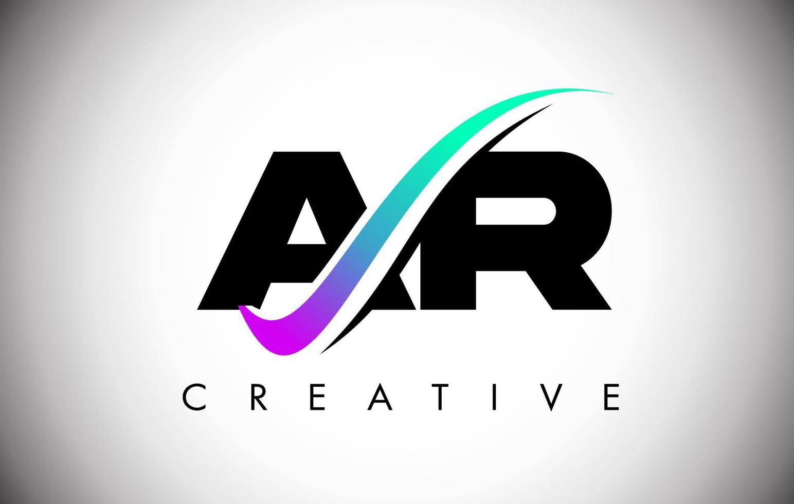 Logotipo de letra ar con línea curva swoosh creativa y fuente en negrita y colores vibrantes vector