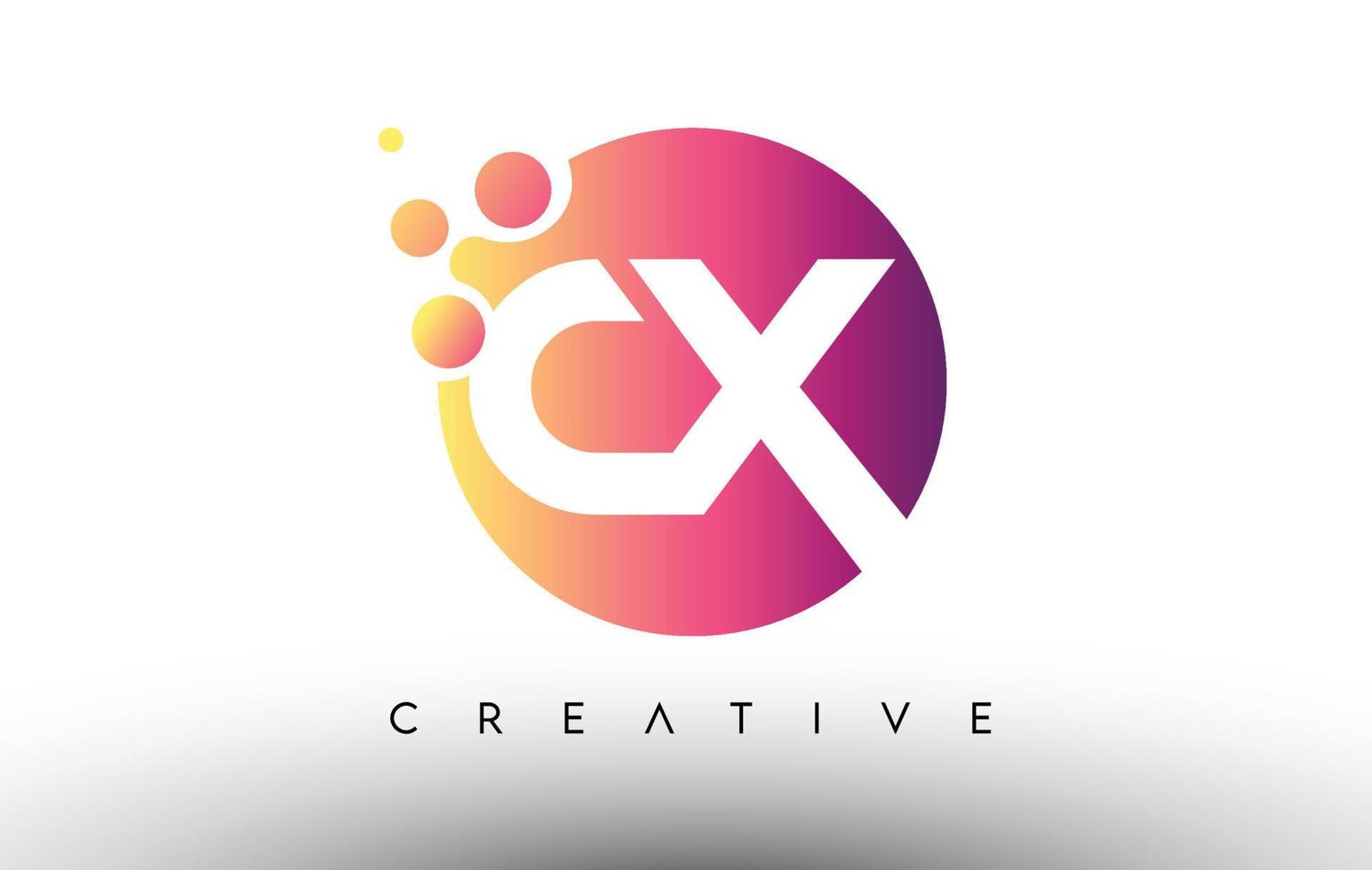 CX Dots Bubbles Letters in a Circle. CX Letter Design Logo with Purple Orange Colors Vector