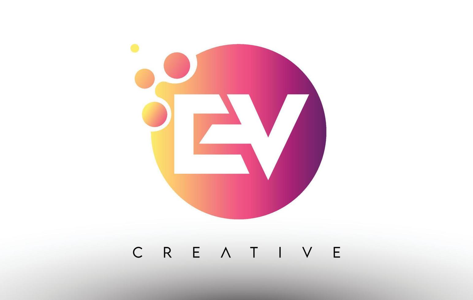 EV Dots Bubbles Letters in a Circle. EV Letter Design Logo with Purple Orange Colors Vector