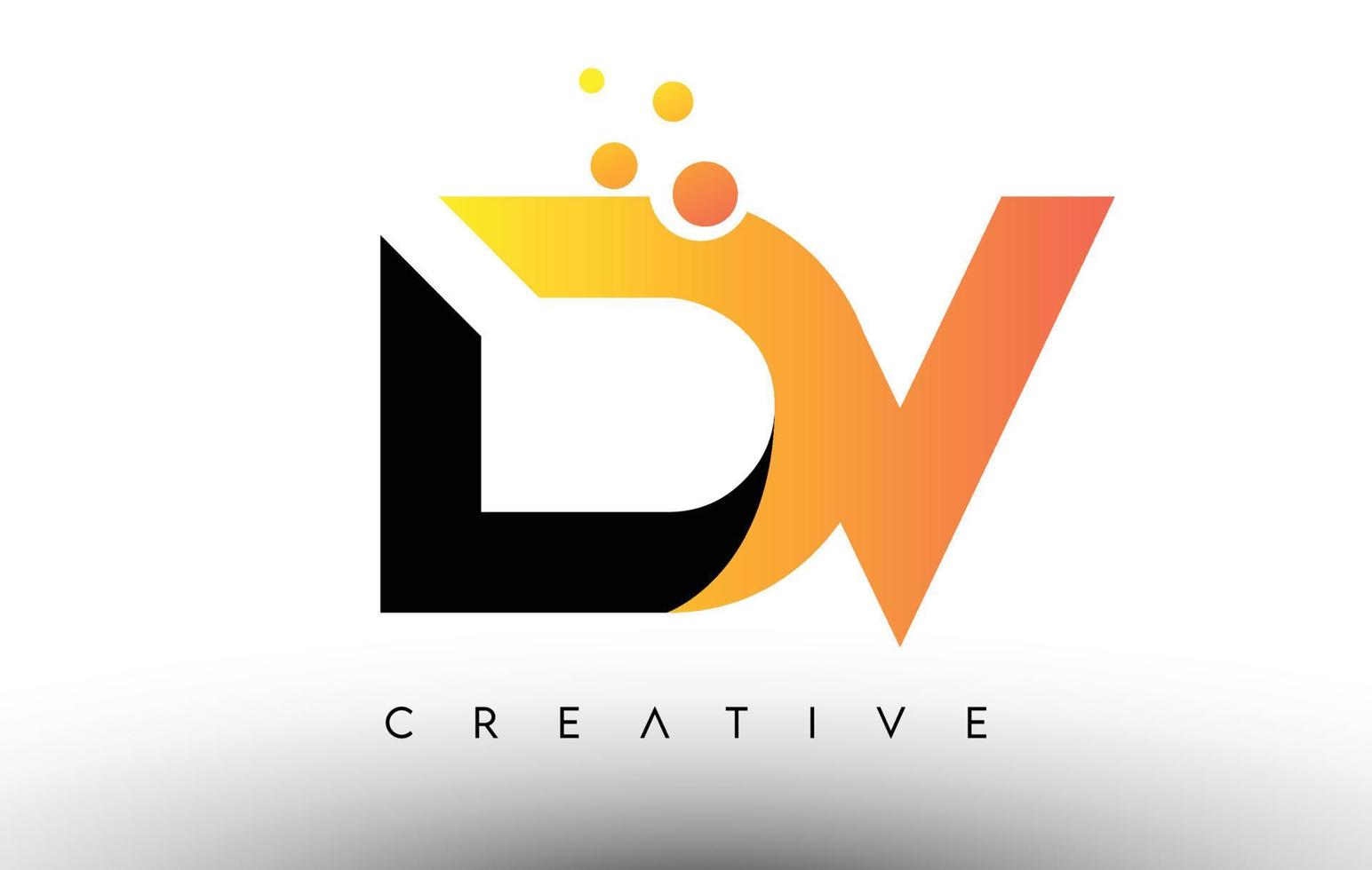 Diseño de logotipo de letra naranja negra dv. icono de dv con puntos y burbujas vector logo