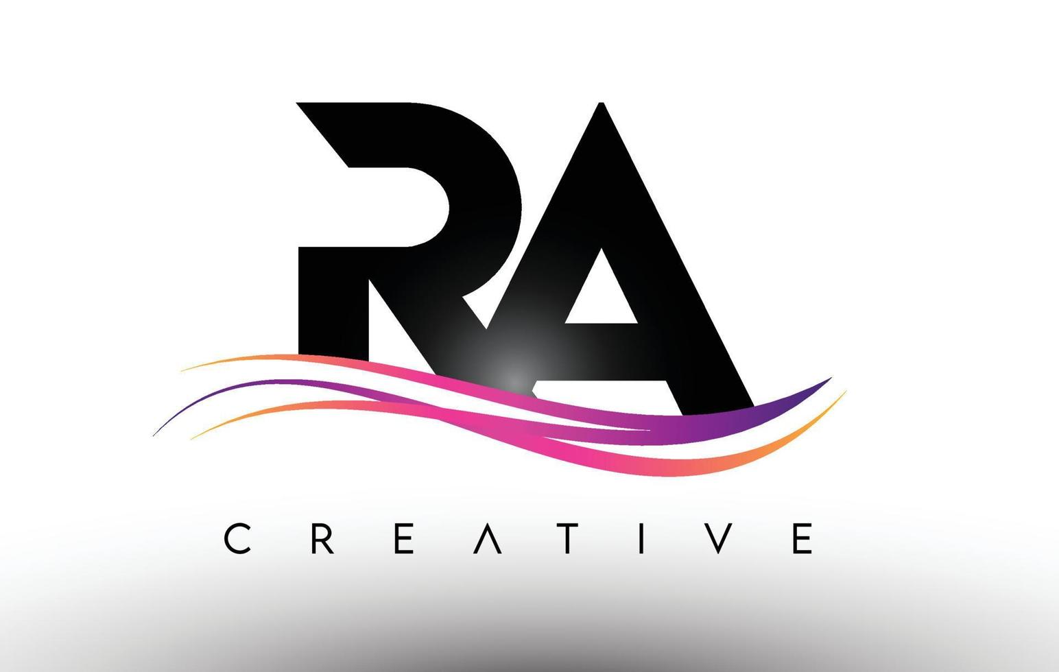 icono de diseño de letra de logotipo ra. letras ra con coloridas líneas creativas swoosh vector