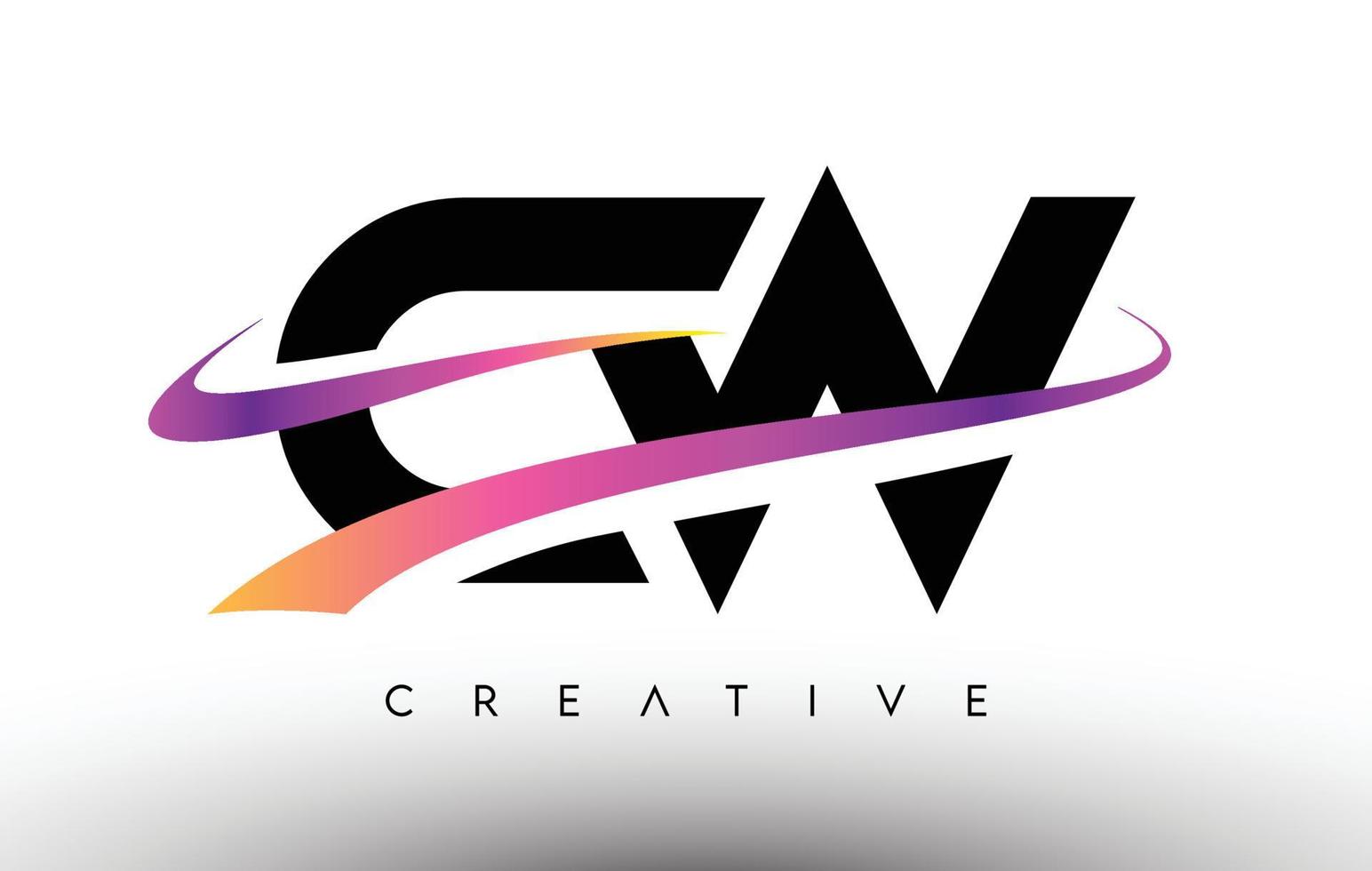 icono de diseño de letra del logotipo de cw. letras cw con coloridas líneas creativas de swoosh vector