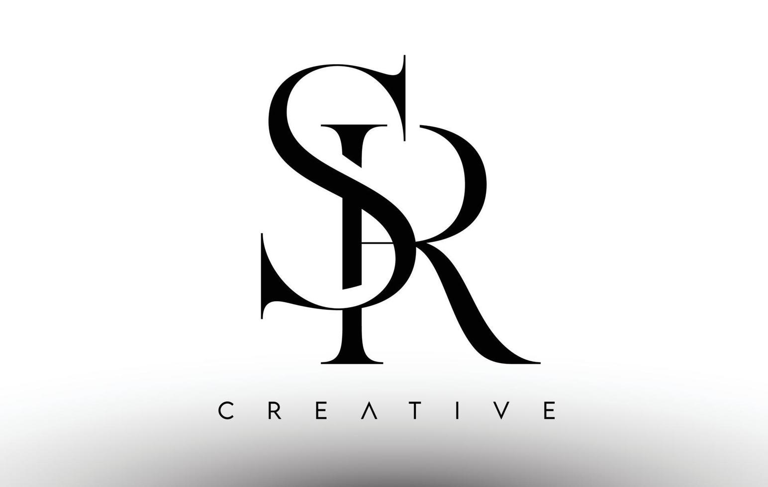 Logotipo de letra moderna con serif minimalista sr en blanco y negro. sr creative serif logo diseño icono vector