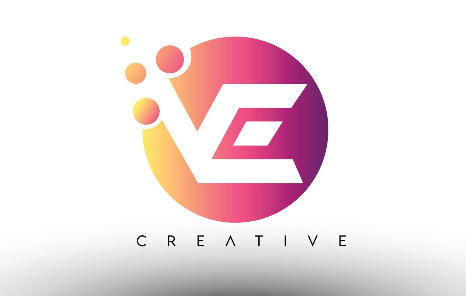 VE Dots Bubbles Letters in a Circle. VE Letter Design Logo with Purple Orange Colors Vector