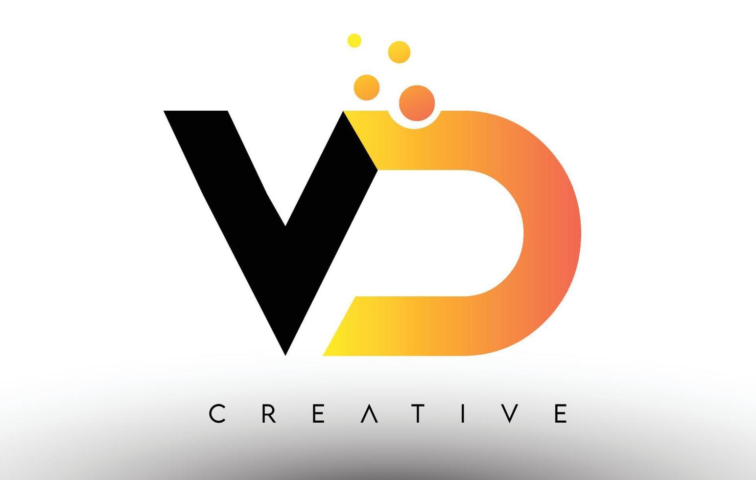 VD Black Orange Letter Logo Design. VD Icon with Dots and Bubbles Vector Logo