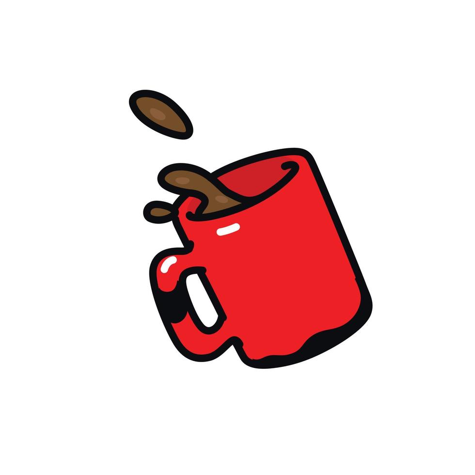 Icon red mug with coffee. Vector. Illustration of a mug of tea. Cartoon sign, symbol. vector