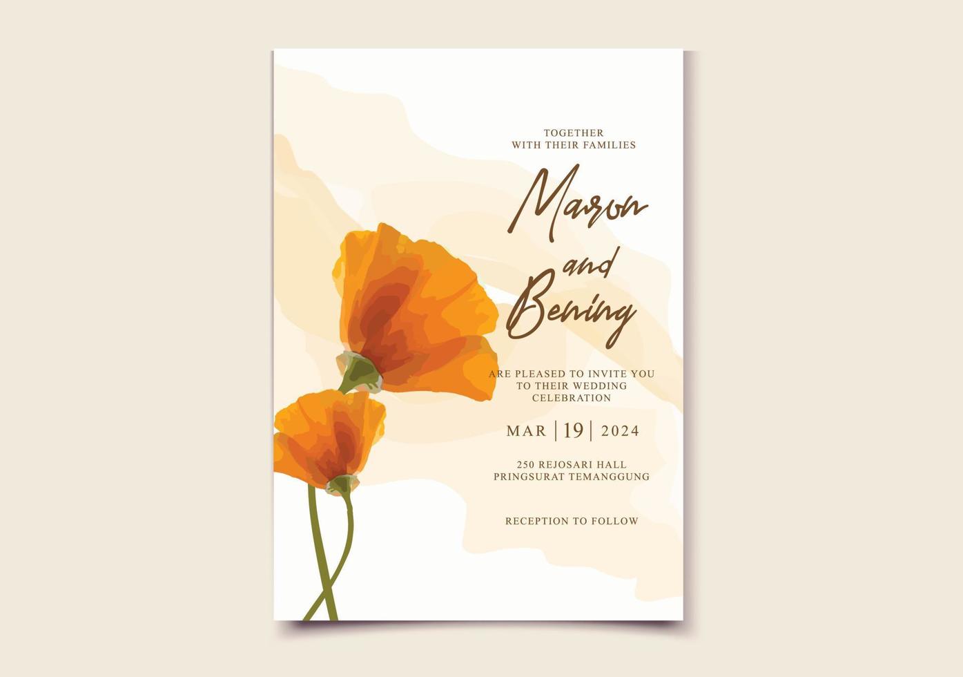 Wedding invitation card with beautiful blooming floral vector