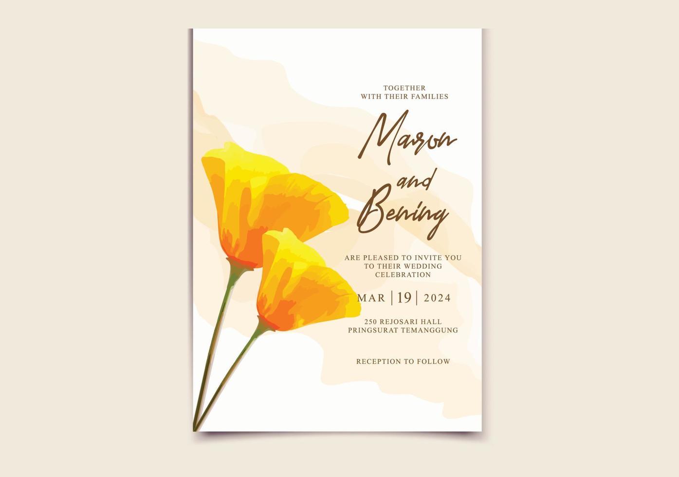 tarjeta de invitación de boda con hermosas flores florecientes vector