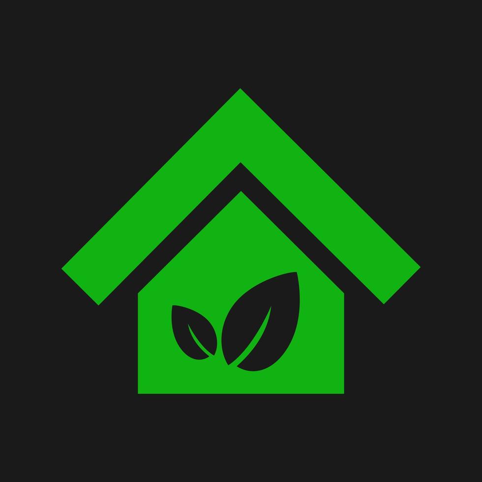 casa ecológica verde con hojas, concepto ecológico. fondo negro. vector
