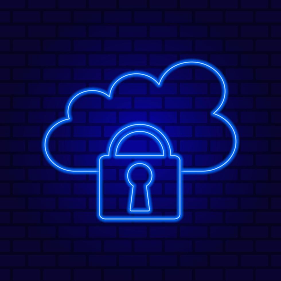 Neon Cloud security flat design icon vector