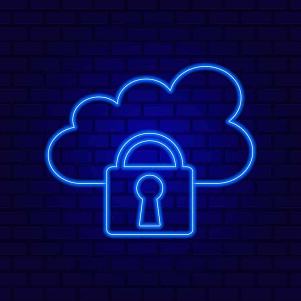 icono de diseño plano de seguridad en la nube de neón vector