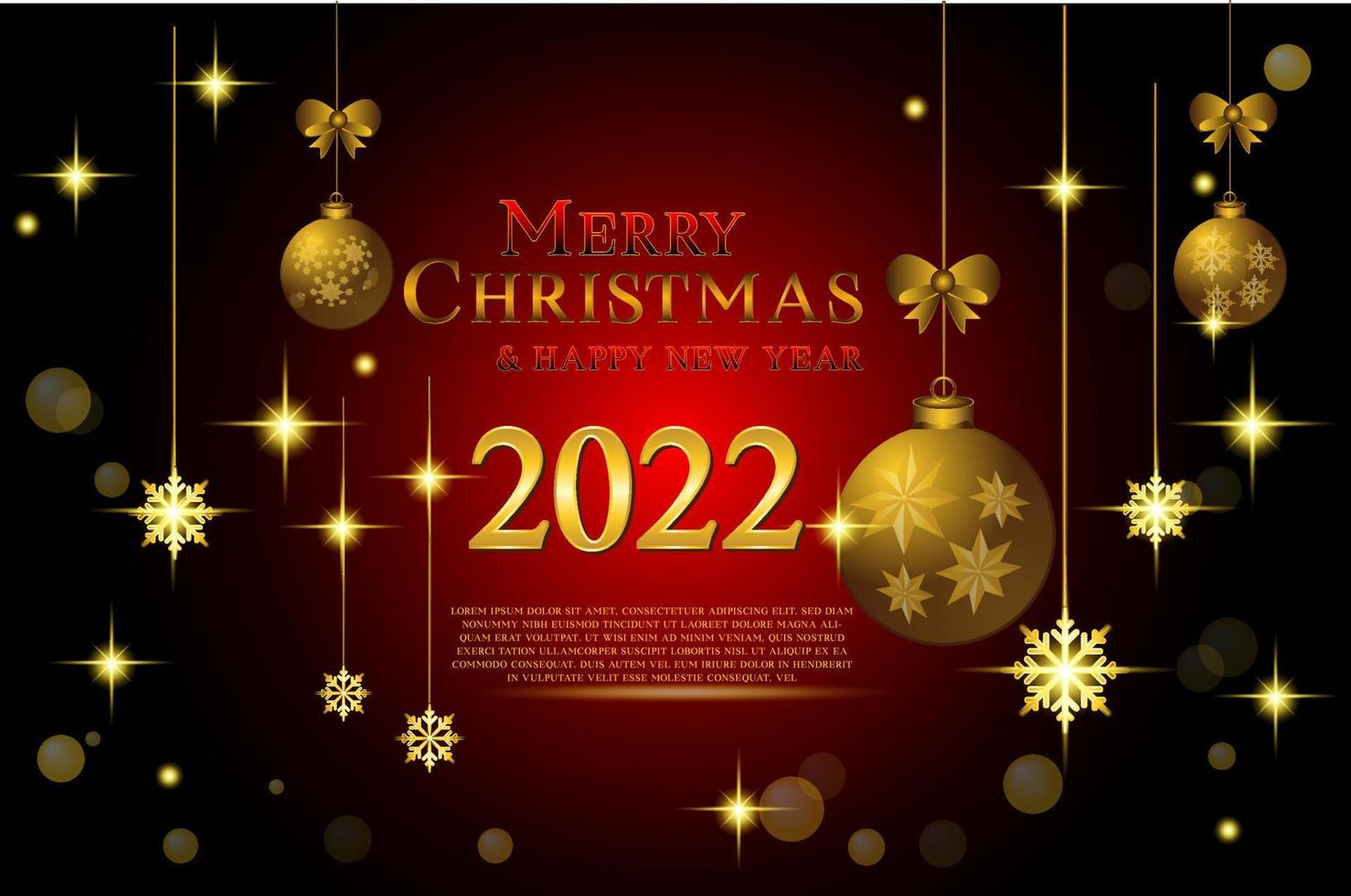 Christmas and New Year 2022 background Glass Balls hanging on ribbon Bright Winter holiday composition vector