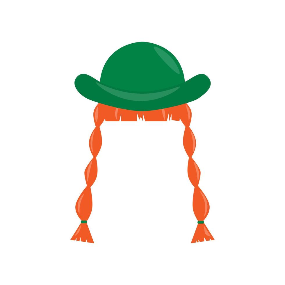 Hat ginger pigtail for St Patricks Day Flat vector illustration