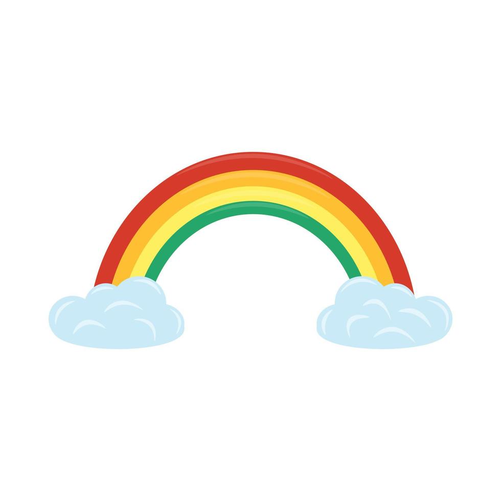 Rainbow with clouds Flat vector illustration