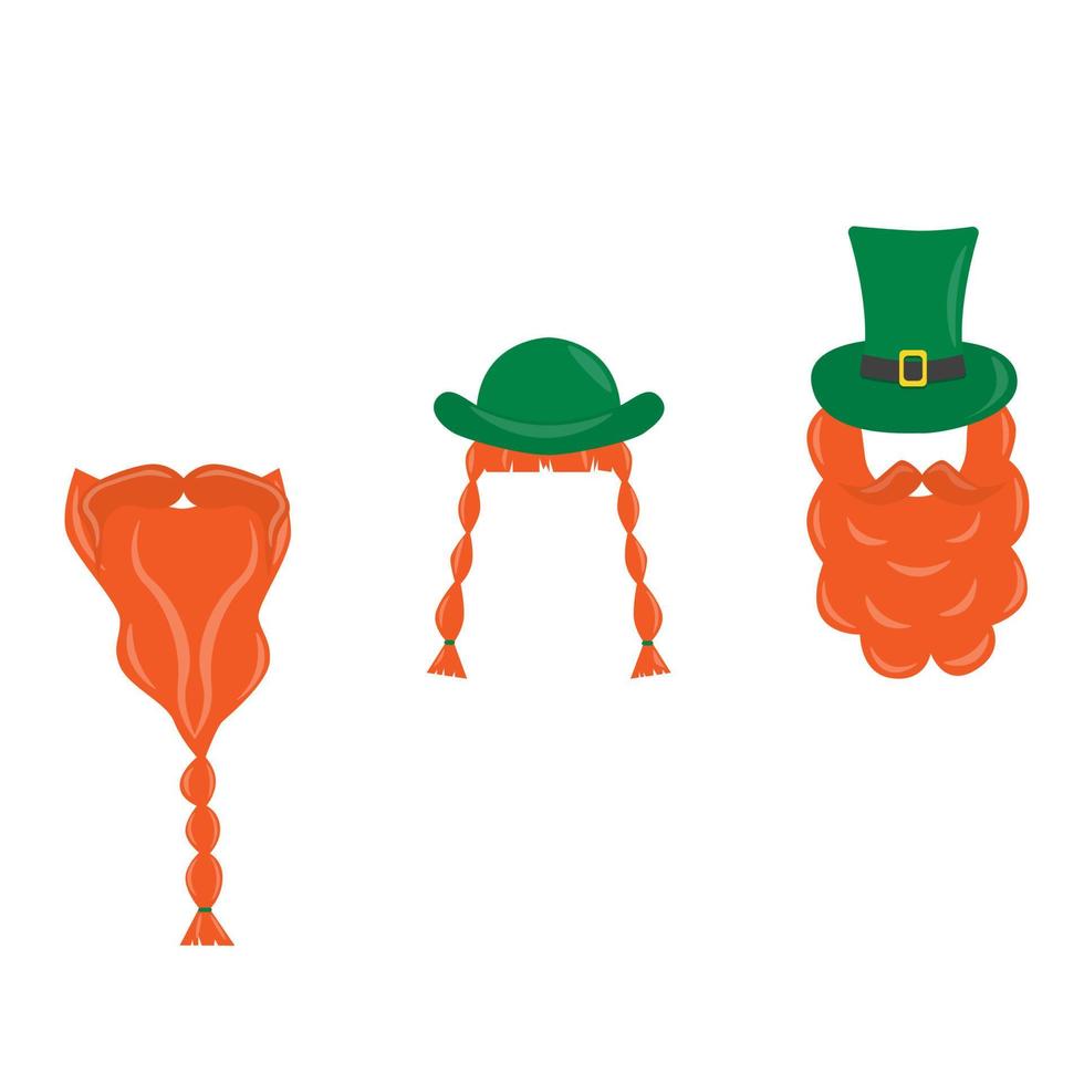 Set with hat beard and mustache for St Patricks Day Flat vector illustration