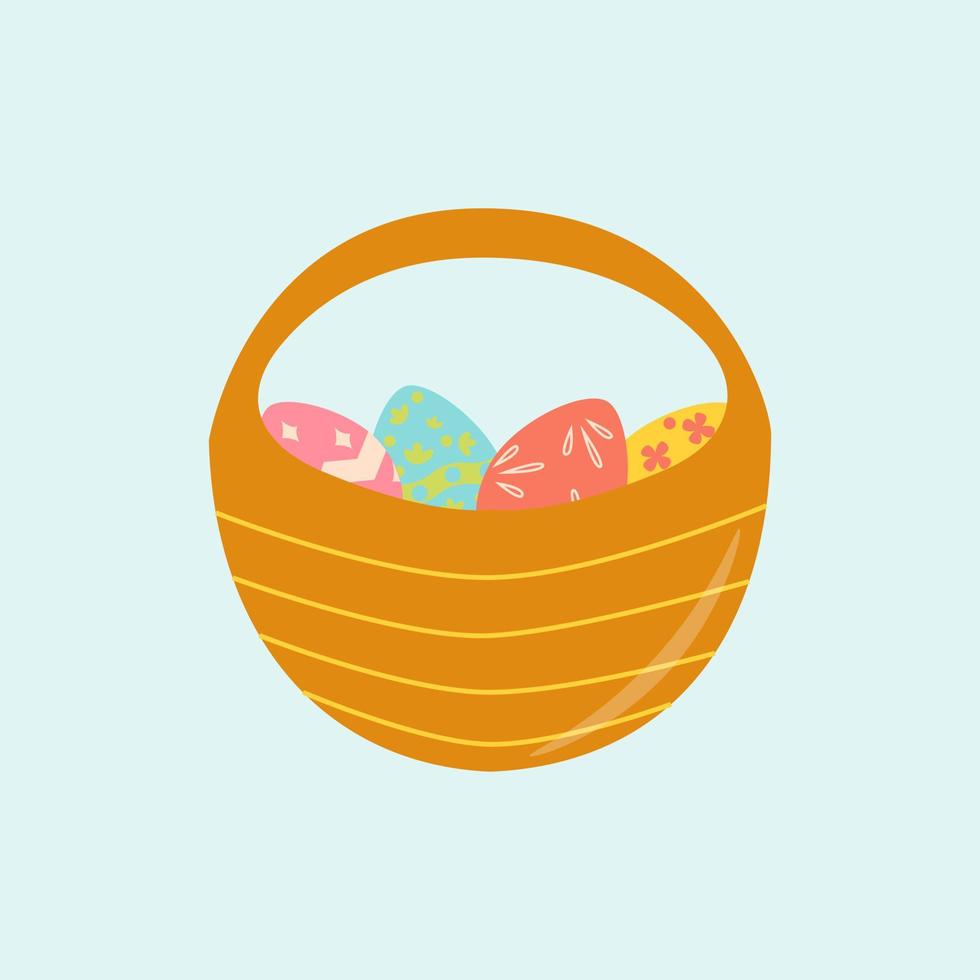 Basket of eggs for Easter Flat vector illustration