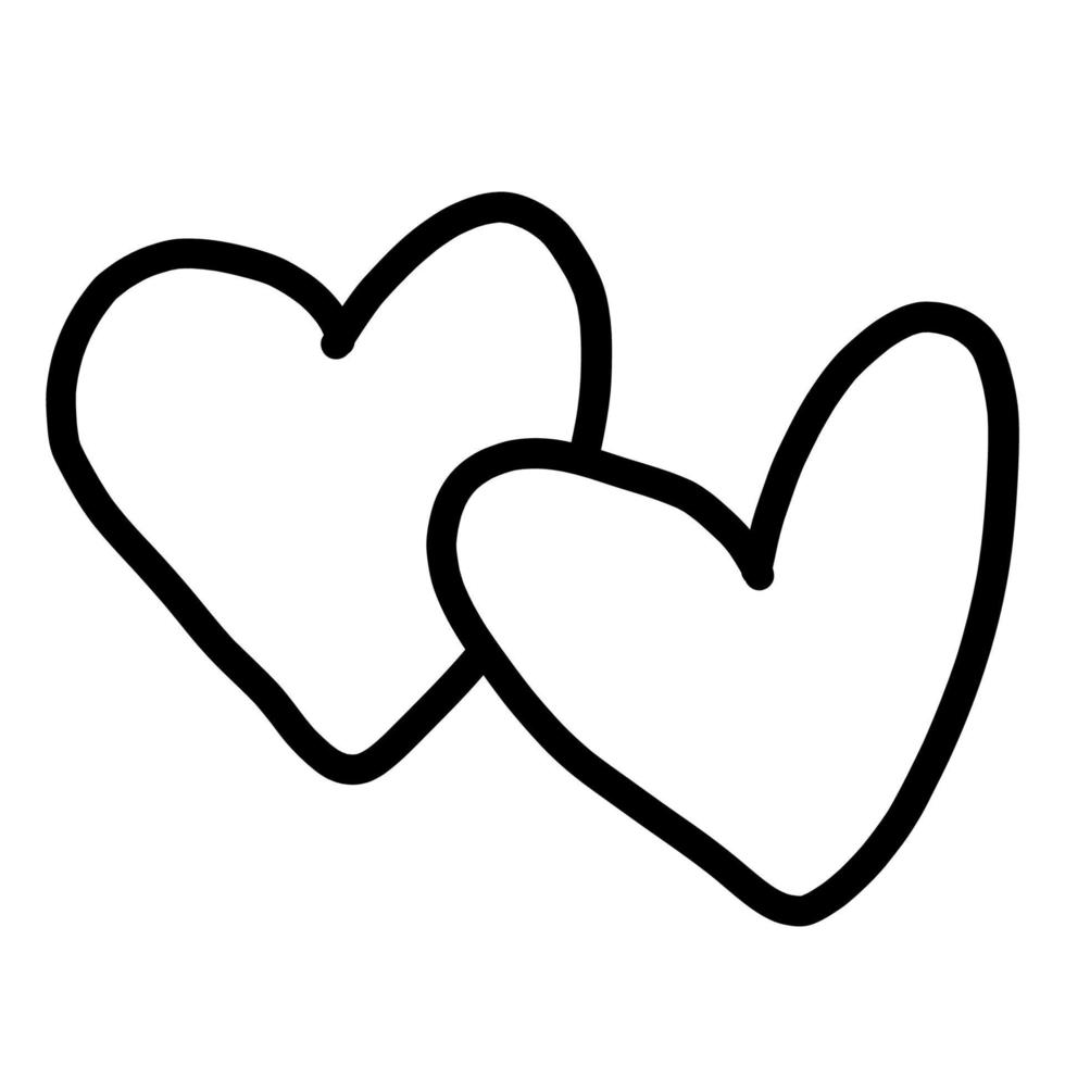 Two hearts. Vector illustration. linear hand doodle