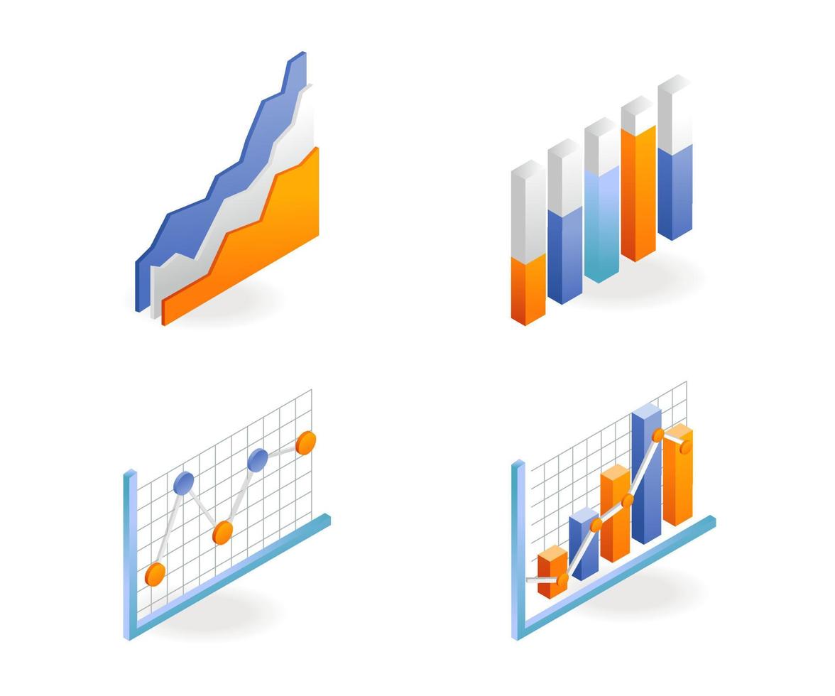 A set of pie icons and bar graph analysis vector