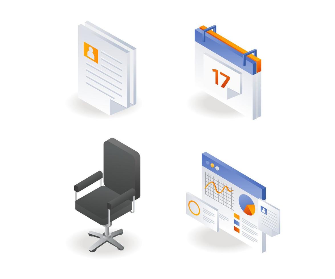 A set of investment office data icons and schedule plans vector