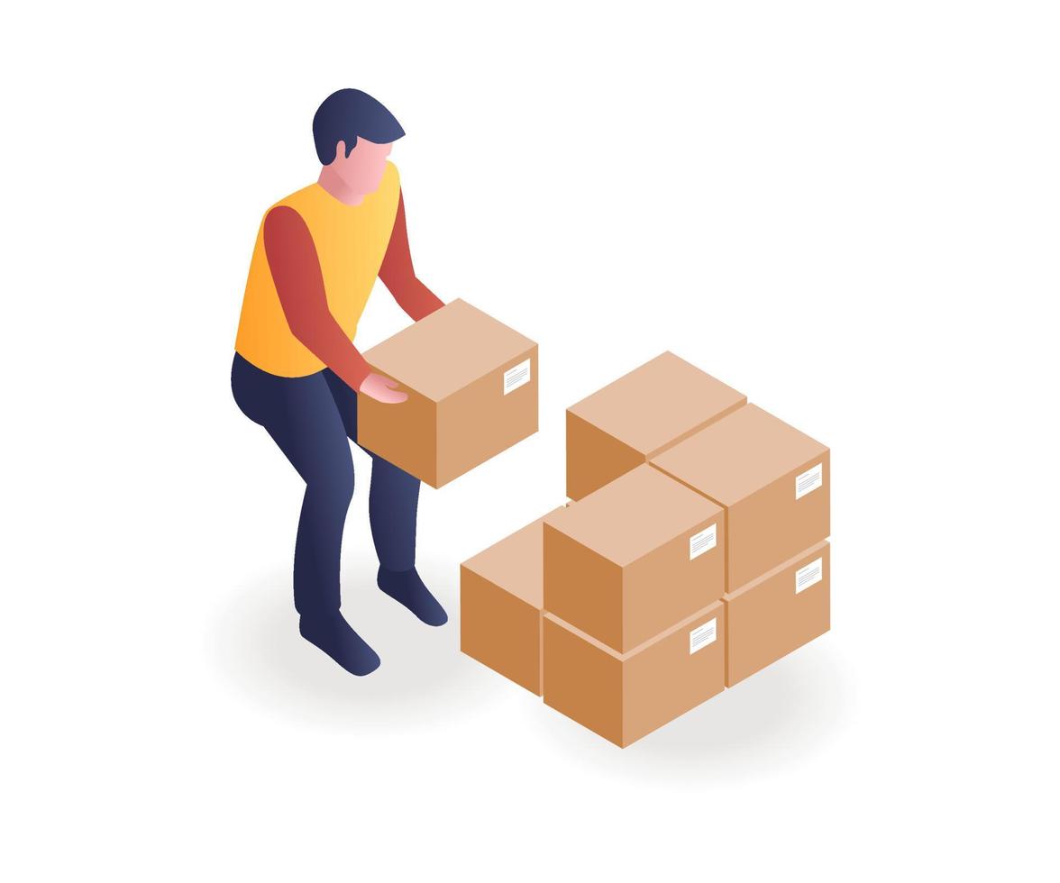 Man stacking cardboard boxes vector