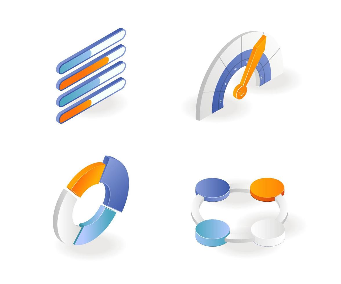 A set of pie icons and bar graph rpm analysis vector